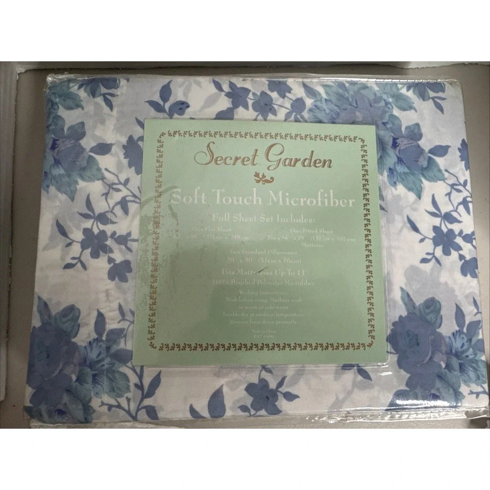 Secret Garden Soft Touch Microfiber Sheet Set Full  Size Blue White Floral